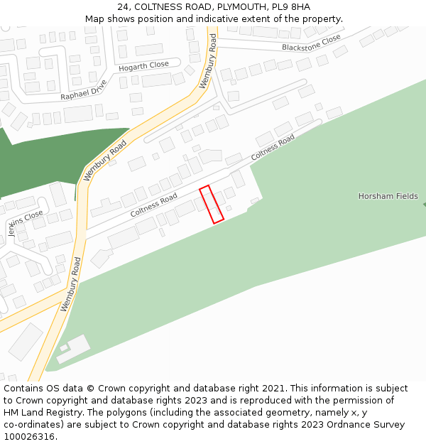 24, COLTNESS ROAD, PLYMOUTH, PL9 8HA: Location map and indicative extent of plot
