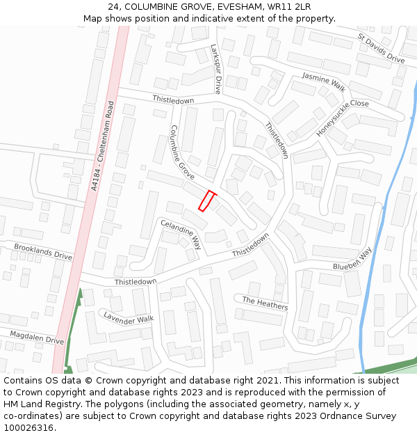 24, COLUMBINE GROVE, EVESHAM, WR11 2LR: Location map and indicative extent of plot