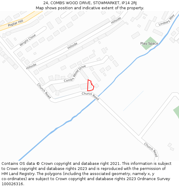 24, COMBS WOOD DRIVE, STOWMARKET, IP14 2RJ: Location map and indicative extent of plot