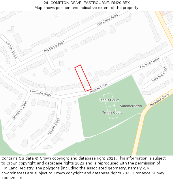24, COMPTON DRIVE, EASTBOURNE, BN20 8BX: Location map and indicative extent of plot