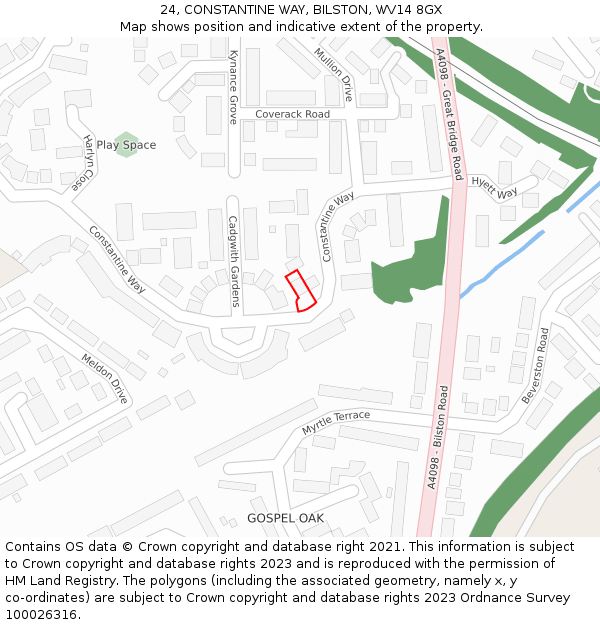 24, CONSTANTINE WAY, BILSTON, WV14 8GX: Location map and indicative extent of plot