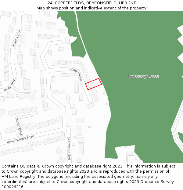 24, COPPERFIELDS, BEACONSFIELD, HP9 2NT: Location map and indicative extent of plot