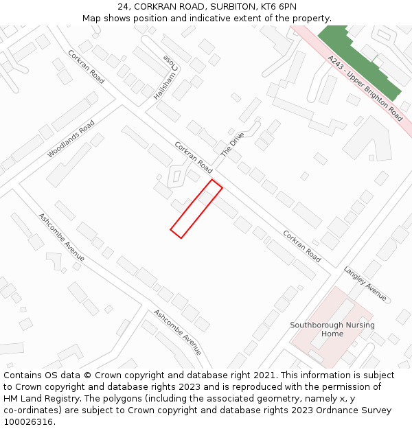 24, CORKRAN ROAD, SURBITON, KT6 6PN: Location map and indicative extent of plot