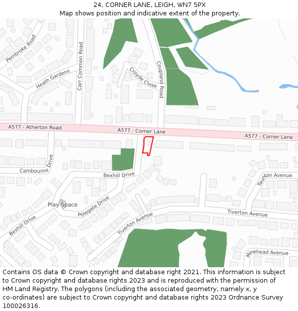 24, CORNER LANE, LEIGH, WN7 5PX: Location map and indicative extent of plot