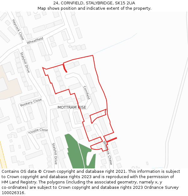 24, CORNFIELD, STALYBRIDGE, SK15 2UA: Location map and indicative extent of plot