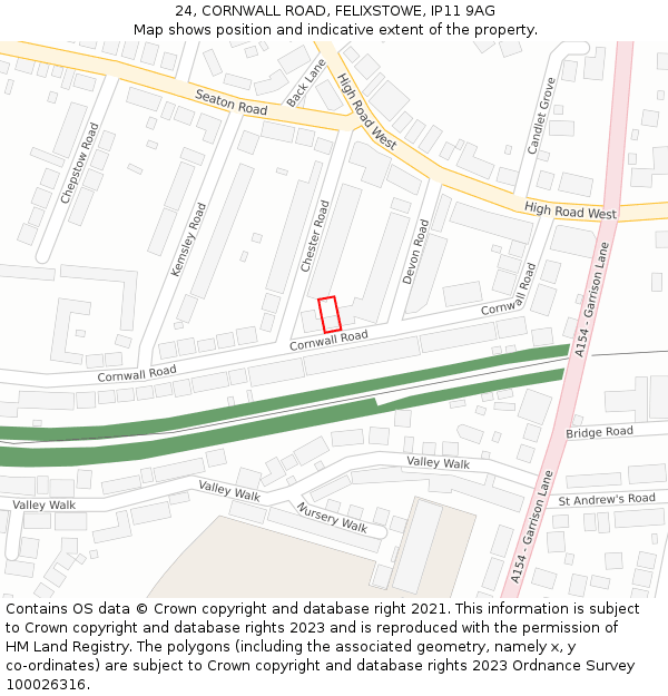 24, CORNWALL ROAD, FELIXSTOWE, IP11 9AG: Location map and indicative extent of plot