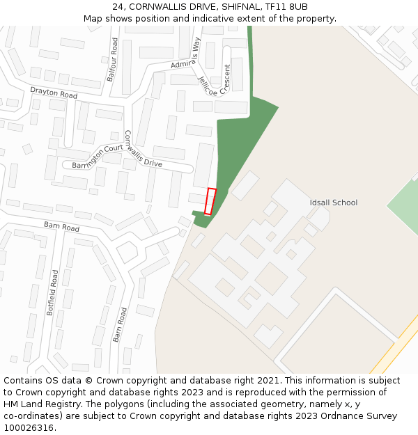 24, CORNWALLIS DRIVE, SHIFNAL, TF11 8UB: Location map and indicative extent of plot