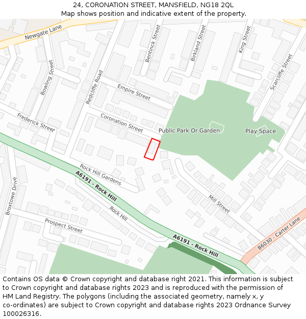 24, CORONATION STREET, MANSFIELD, NG18 2QL: Location map and indicative extent of plot