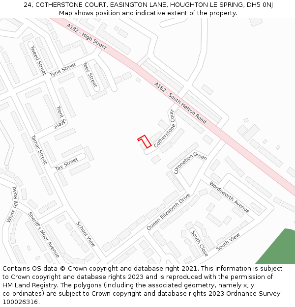 24, COTHERSTONE COURT, EASINGTON LANE, HOUGHTON LE SPRING, DH5 0NJ: Location map and indicative extent of plot