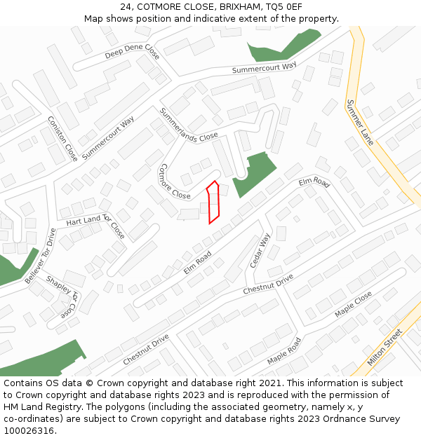 24, COTMORE CLOSE, BRIXHAM, TQ5 0EF: Location map and indicative extent of plot