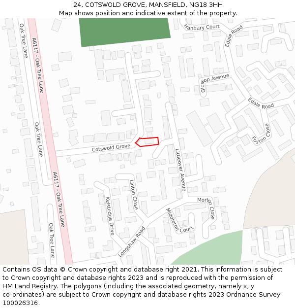 24, COTSWOLD GROVE, MANSFIELD, NG18 3HH: Location map and indicative extent of plot