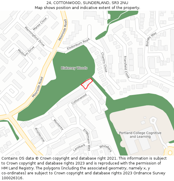 24, COTTONWOOD, SUNDERLAND, SR3 2NU: Location map and indicative extent of plot