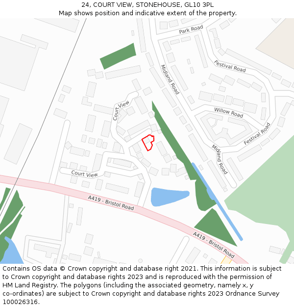 24, COURT VIEW, STONEHOUSE, GL10 3PL: Location map and indicative extent of plot