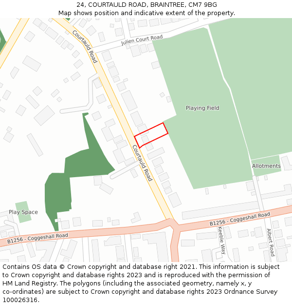 24, COURTAULD ROAD, BRAINTREE, CM7 9BG: Location map and indicative extent of plot