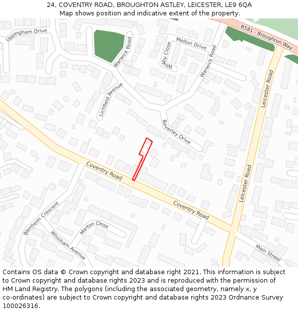 24, COVENTRY ROAD, BROUGHTON ASTLEY, LEICESTER, LE9 6QA: Location map and indicative extent of plot