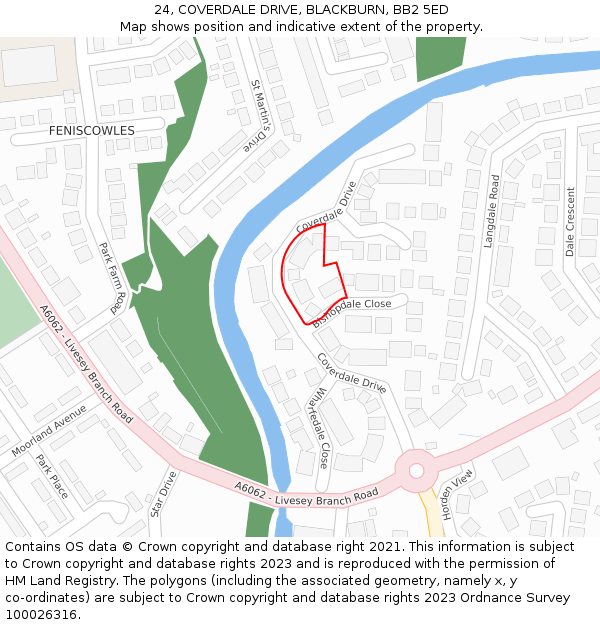 24, COVERDALE DRIVE, BLACKBURN, BB2 5ED: Location map and indicative extent of plot