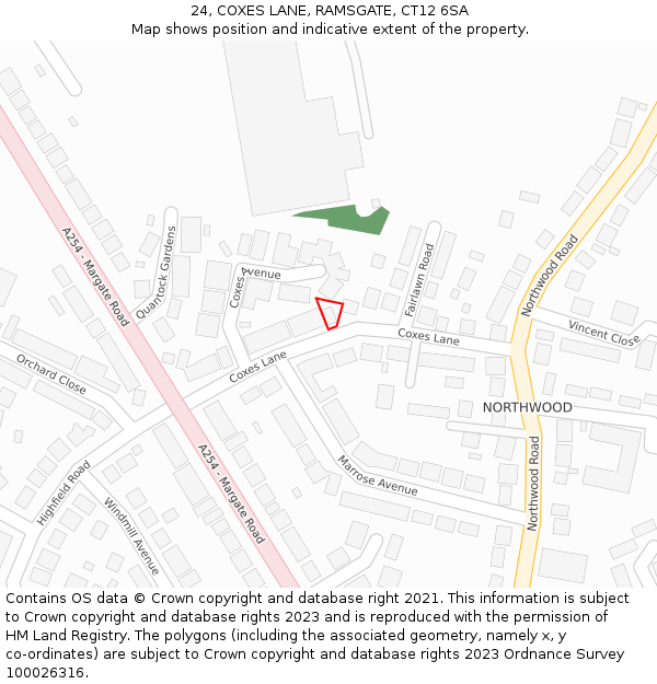 24, COXES LANE, RAMSGATE, CT12 6SA: Location map and indicative extent of plot