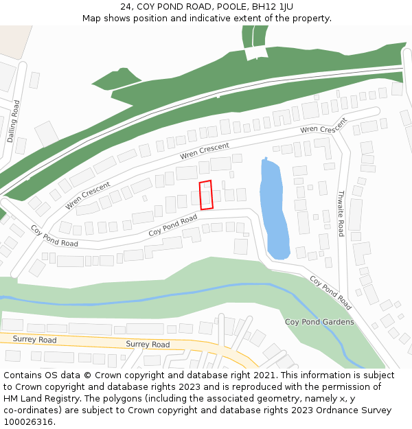 24, COY POND ROAD, POOLE, BH12 1JU: Location map and indicative extent of plot