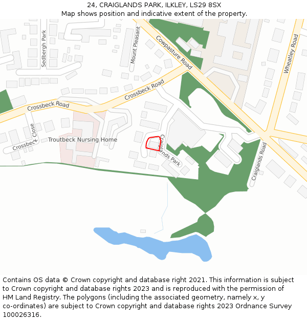 24, CRAIGLANDS PARK, ILKLEY, LS29 8SX: Location map and indicative extent of plot