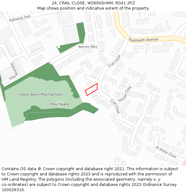 24, CRAIL CLOSE, WOKINGHAM, RG41 2PZ: Location map and indicative extent of plot