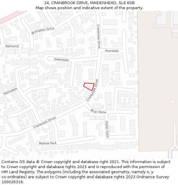 24, CRANBROOK DRIVE, MAIDENHEAD, SL6 6SB: Location map and indicative extent of plot
