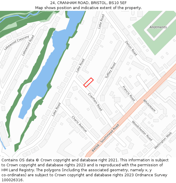 24, CRANHAM ROAD, BRISTOL, BS10 5EF: Location map and indicative extent of plot