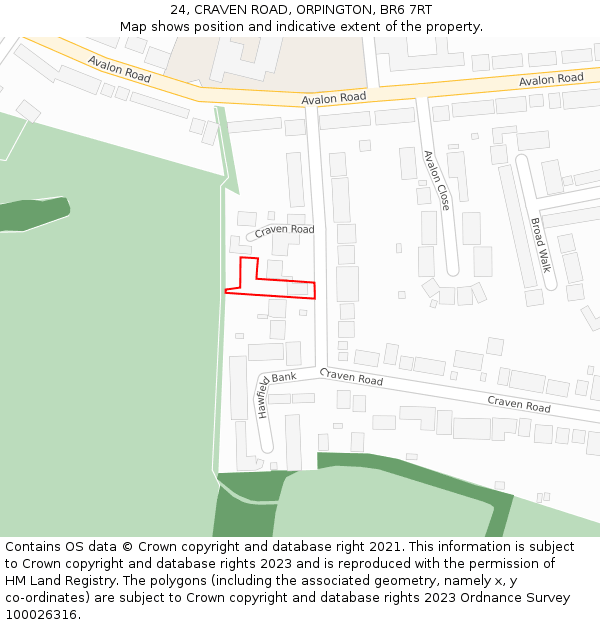 24, CRAVEN ROAD, ORPINGTON, BR6 7RT: Location map and indicative extent of plot