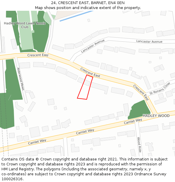 24, CRESCENT EAST, BARNET, EN4 0EN: Location map and indicative extent of plot