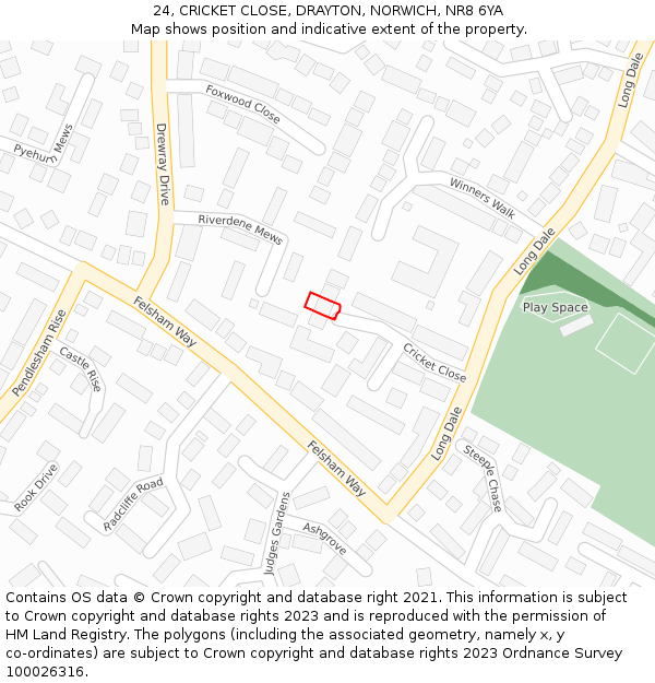 24, CRICKET CLOSE, DRAYTON, NORWICH, NR8 6YA: Location map and indicative extent of plot