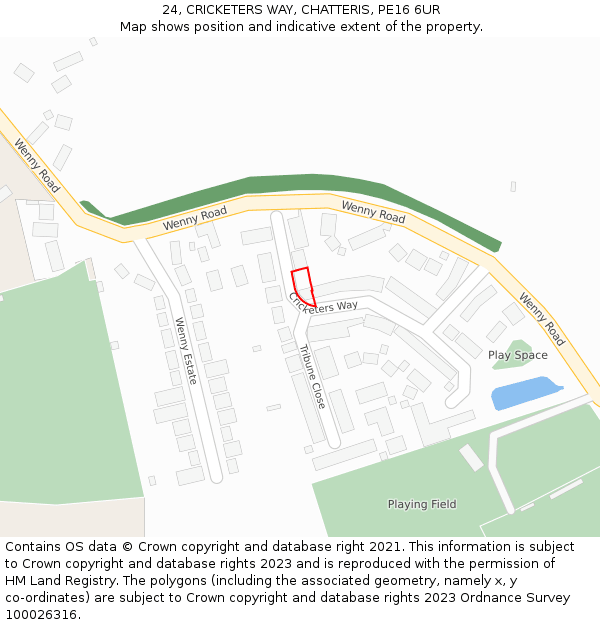 24, CRICKETERS WAY, CHATTERIS, PE16 6UR: Location map and indicative extent of plot