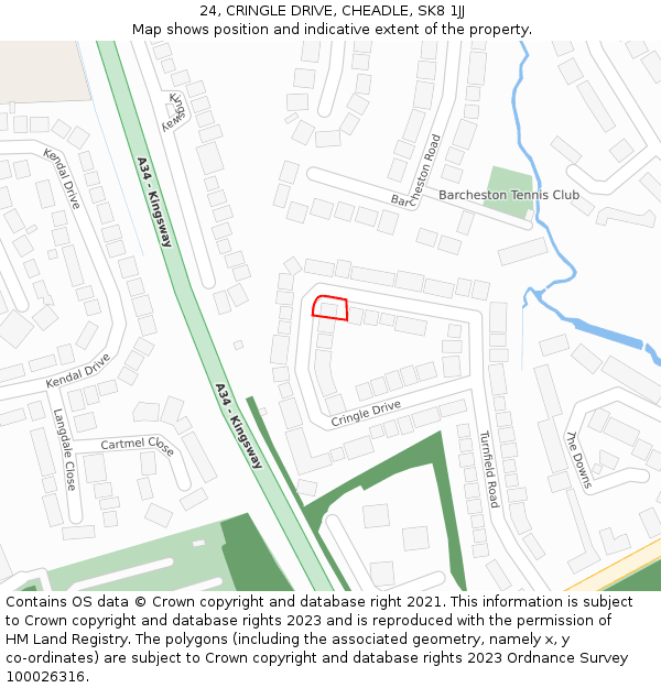 24, CRINGLE DRIVE, CHEADLE, SK8 1JJ: Location map and indicative extent of plot