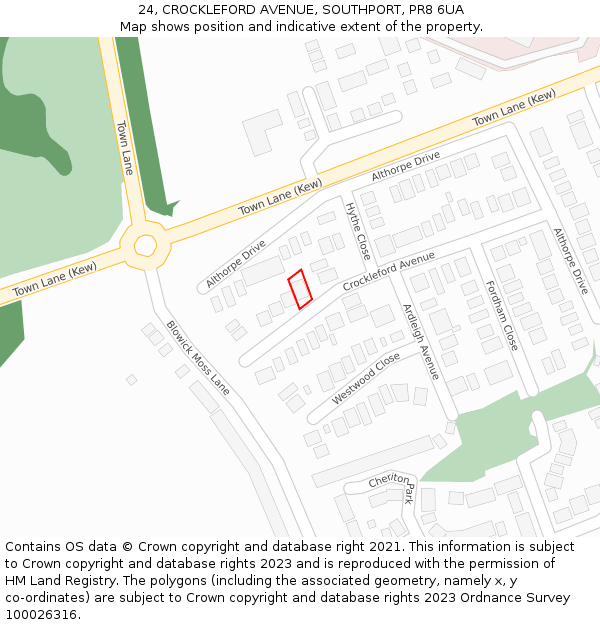 24, CROCKLEFORD AVENUE, SOUTHPORT, PR8 6UA: Location map and indicative extent of plot