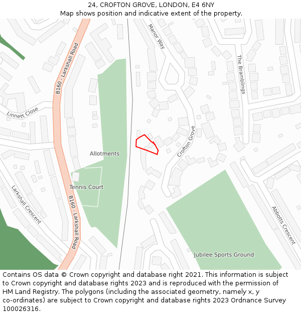 24, CROFTON GROVE, LONDON, E4 6NY: Location map and indicative extent of plot