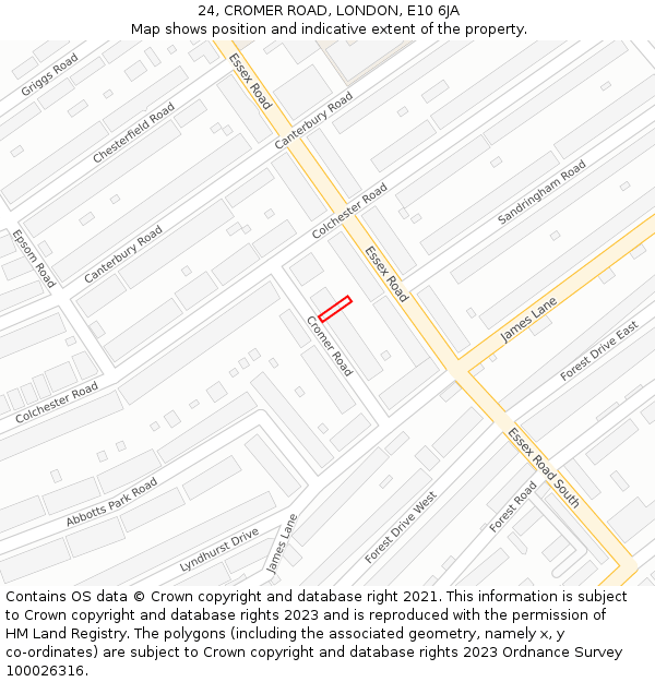 24, CROMER ROAD, LONDON, E10 6JA: Location map and indicative extent of plot