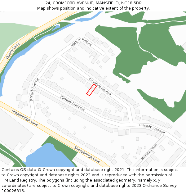 24, CROMFORD AVENUE, MANSFIELD, NG18 5DP: Location map and indicative extent of plot