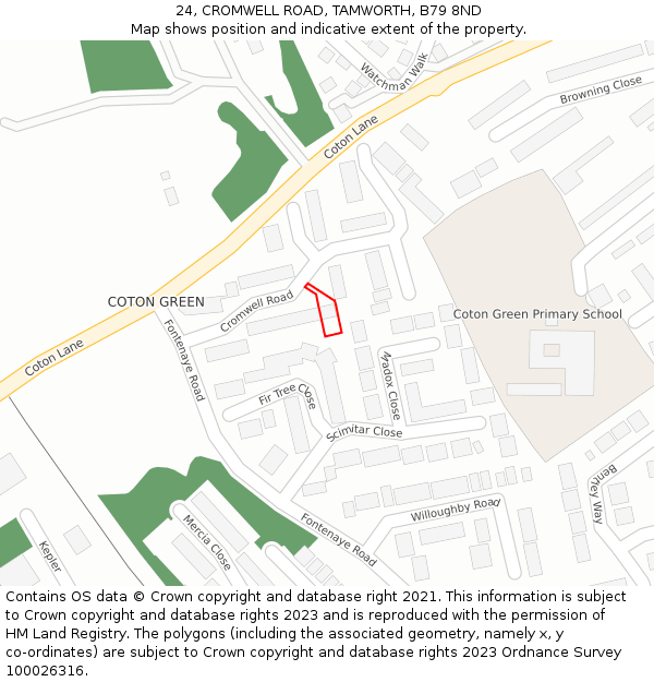 24, CROMWELL ROAD, TAMWORTH, B79 8ND: Location map and indicative extent of plot