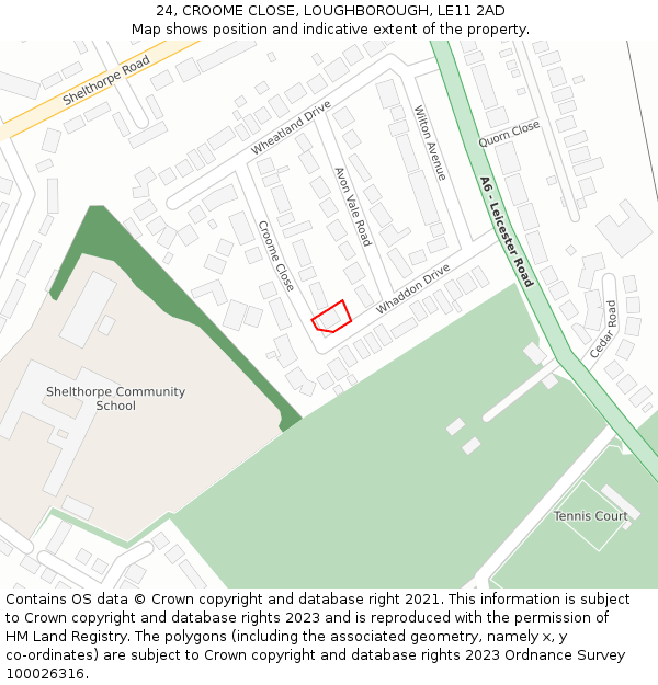 24, CROOME CLOSE, LOUGHBOROUGH, LE11 2AD: Location map and indicative extent of plot
