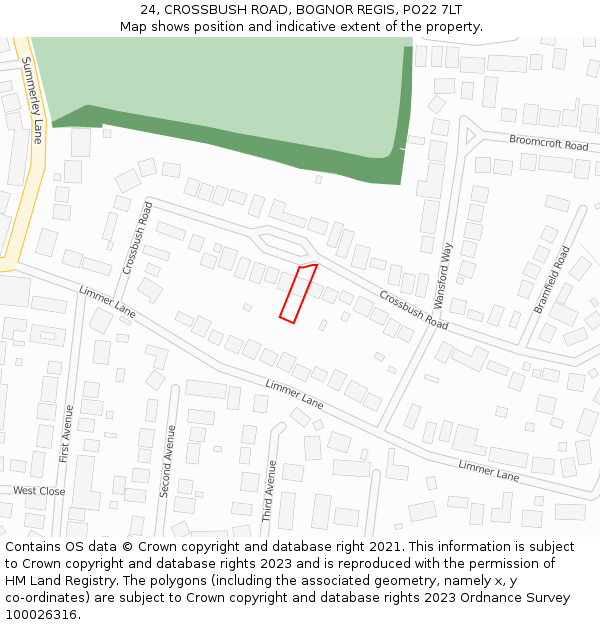 24, CROSSBUSH ROAD, BOGNOR REGIS, PO22 7LT: Location map and indicative extent of plot