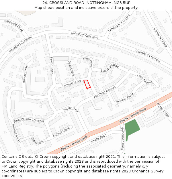 24, CROSSLAND ROAD, NOTTINGHAM, NG5 5UP: Location map and indicative extent of plot