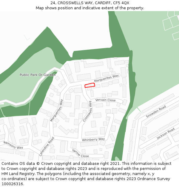 24, CROSSWELLS WAY, CARDIFF, CF5 4QX: Location map and indicative extent of plot