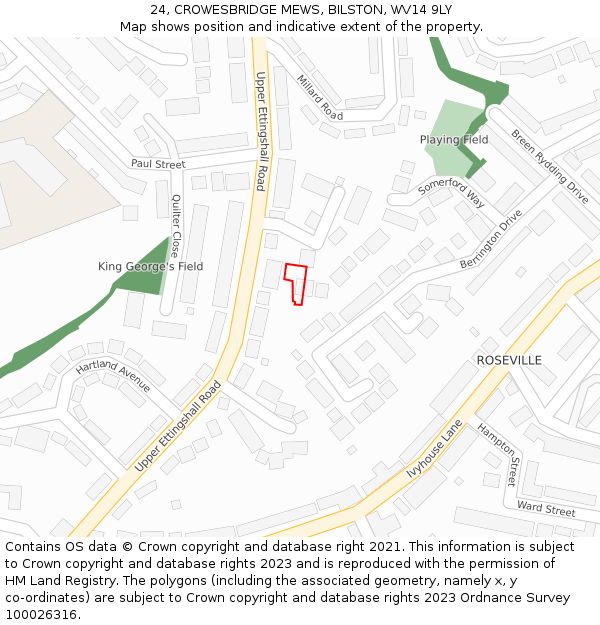 24, CROWESBRIDGE MEWS, BILSTON, WV14 9LY: Location map and indicative extent of plot