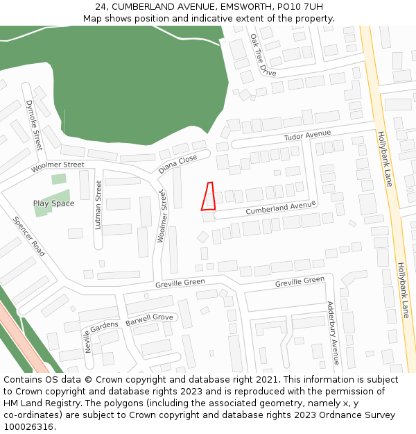 24, CUMBERLAND AVENUE, EMSWORTH, PO10 7UH: Location map and indicative extent of plot