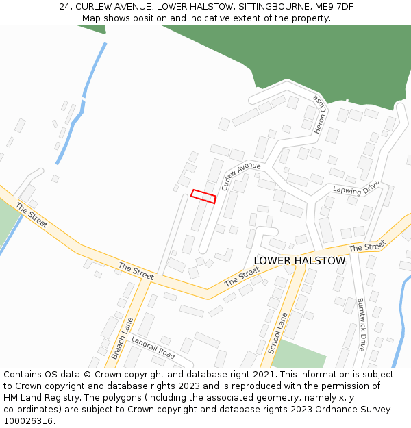 24, CURLEW AVENUE, LOWER HALSTOW, SITTINGBOURNE, ME9 7DF: Location map and indicative extent of plot