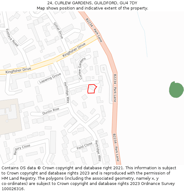 24, CURLEW GARDENS, GUILDFORD, GU4 7DY: Location map and indicative extent of plot