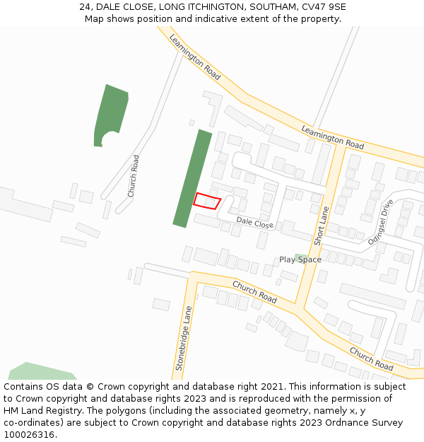 24, DALE CLOSE, LONG ITCHINGTON, SOUTHAM, CV47 9SE: Location map and indicative extent of plot