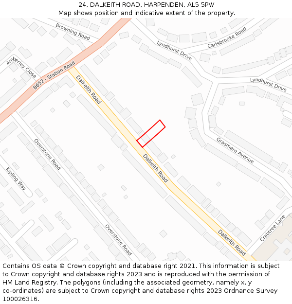 24, DALKEITH ROAD, HARPENDEN, AL5 5PW: Location map and indicative extent of plot