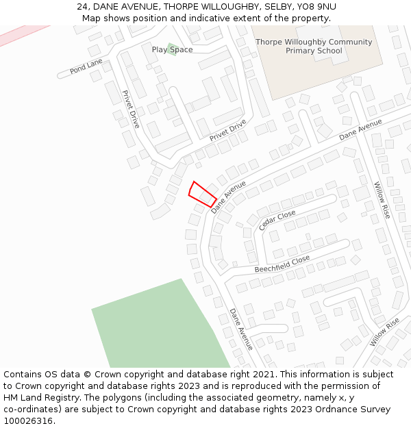 24, DANE AVENUE, THORPE WILLOUGHBY, SELBY, YO8 9NU: Location map and indicative extent of plot