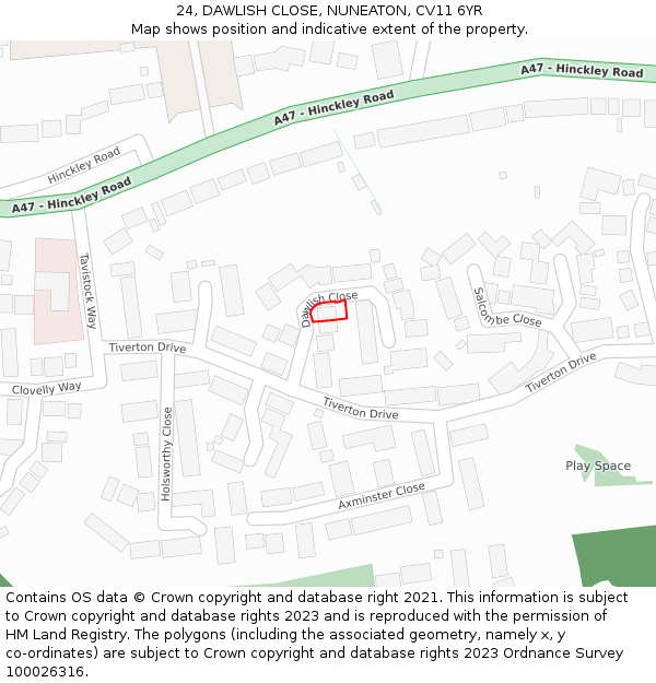 24, DAWLISH CLOSE, NUNEATON, CV11 6YR: Location map and indicative extent of plot