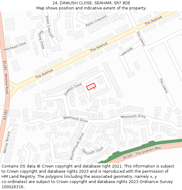 24, DAWLISH CLOSE, SEAHAM, SR7 8DE: Location map and indicative extent of plot