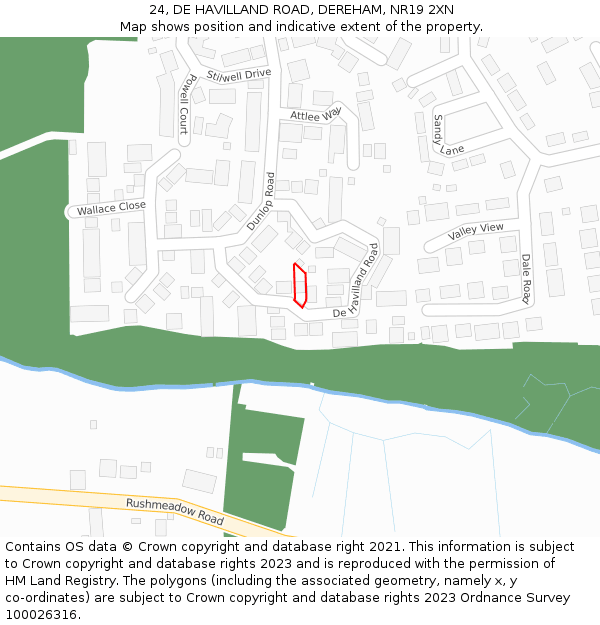 24, DE HAVILLAND ROAD, DEREHAM, NR19 2XN: Location map and indicative extent of plot